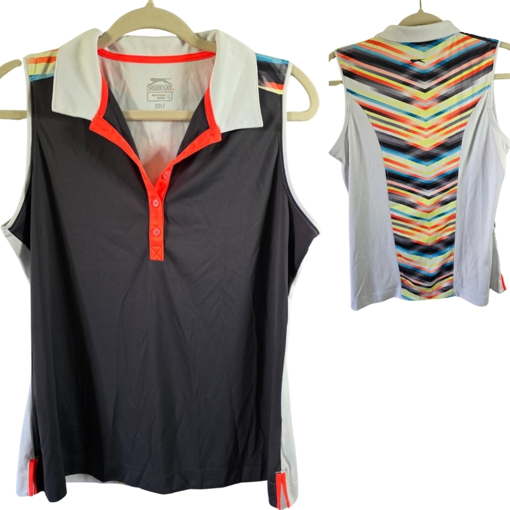 Slazenger Sleeveless Golf Polo Shirt Womens Multicolor Chevron Back Size Large
